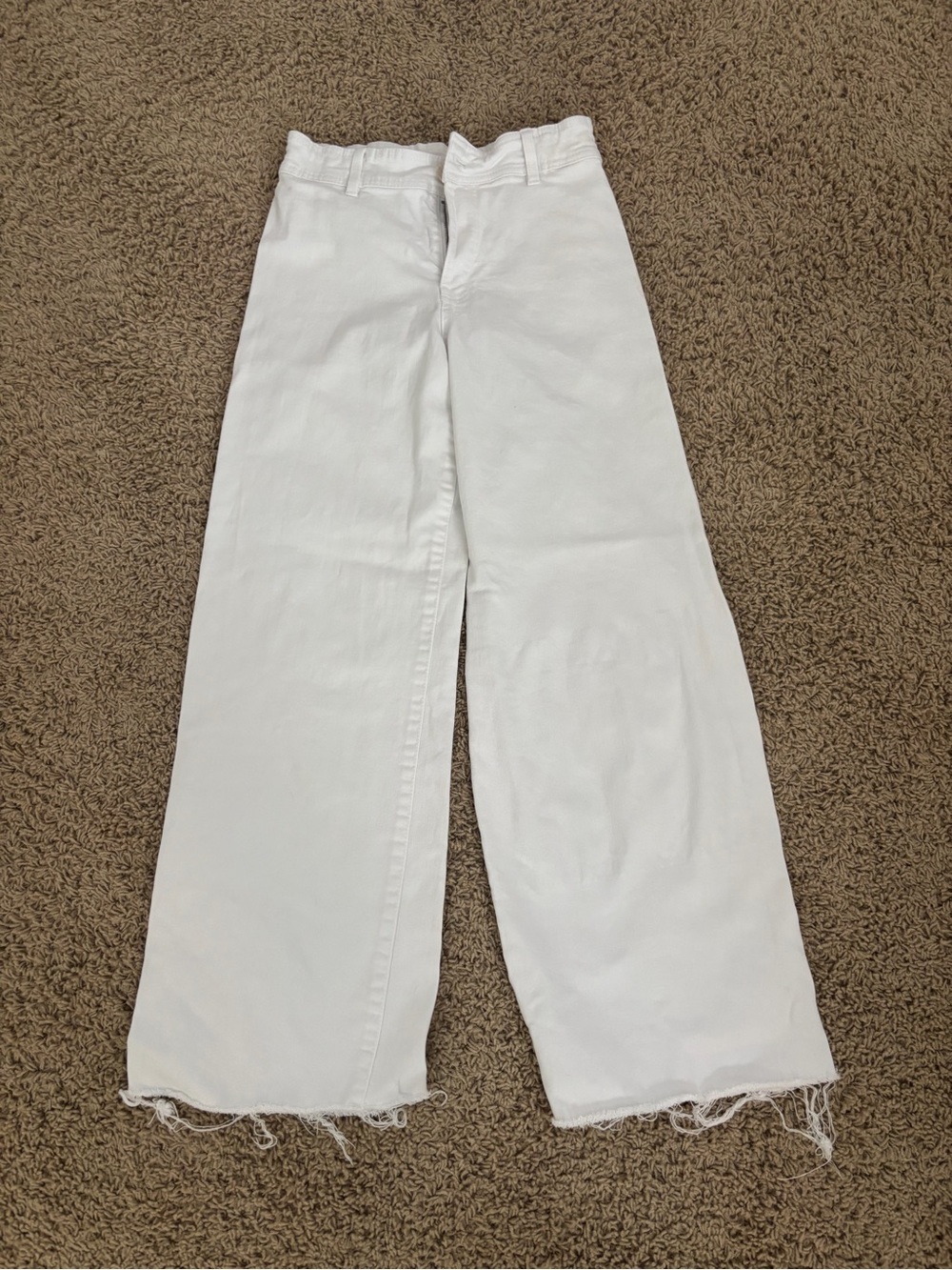 Zara girls White Wide-Leg Raw Hem Jeans